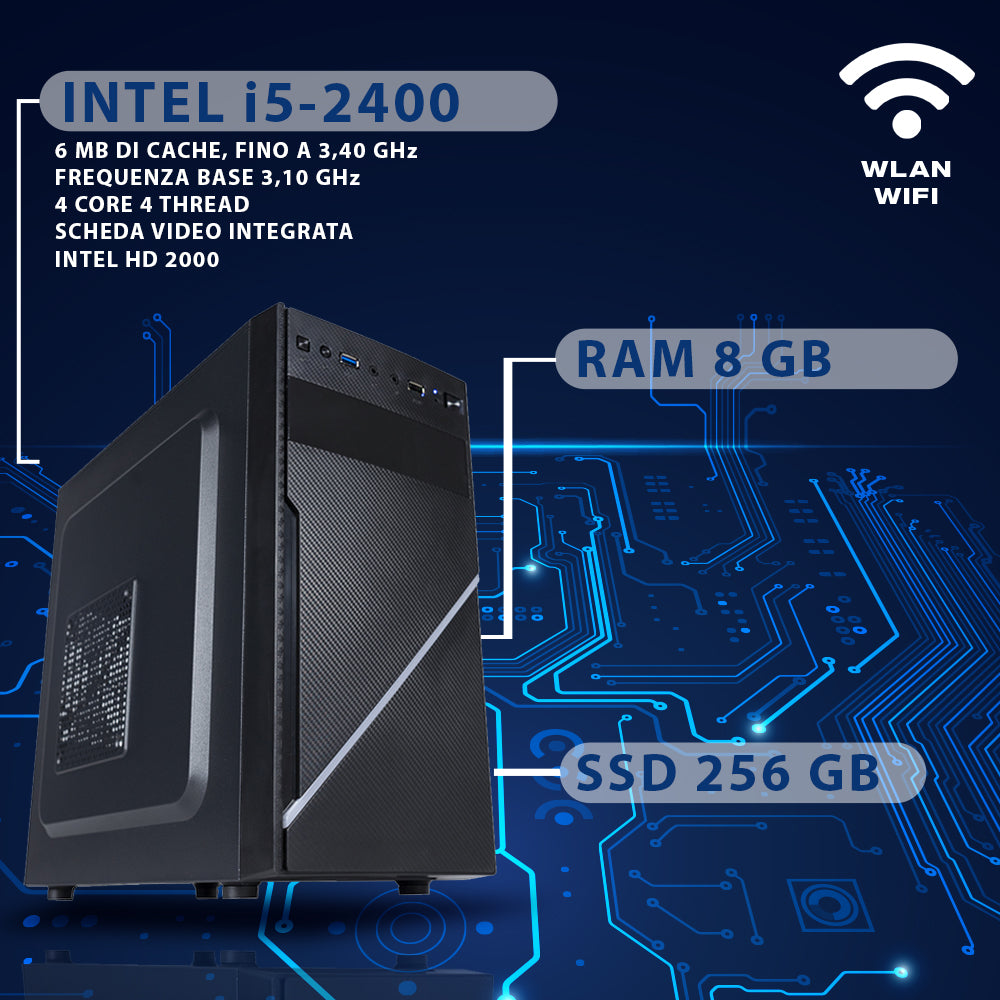 Pc fisso completo i5, desktop intel core fino a 3.40 ghz, Ram 8gb, Ssd 256gb, windows 11 pro